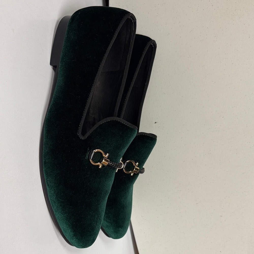 Mens Harpelunde Green Velvet Loafers Sz 13